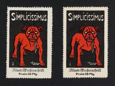 Werbemarke "Simplicissimus 30 Pfg." autorstwa Thomas Theodor Heine