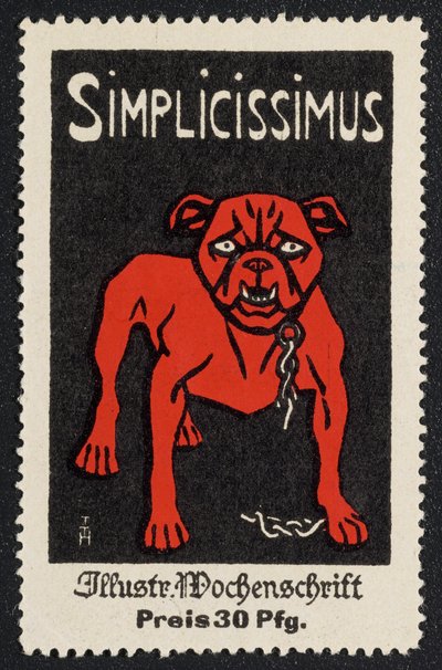 Reklamemarke "Simplicissimus 30 Pfg." autorstwa Thomas Theodor Heine