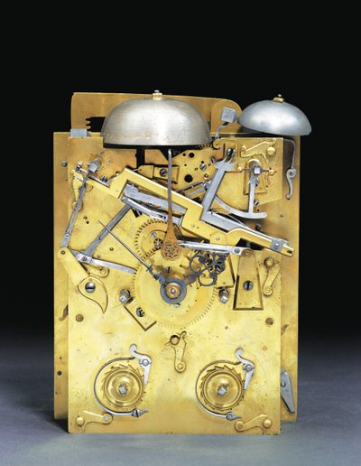 Szczegół zamontowanego zegara Jamesa II uderzającego wspornika z powtarzaniem ćwiartki pociągania, nr. 166, ok. 1690-95 autorstwa Thomas Tompion