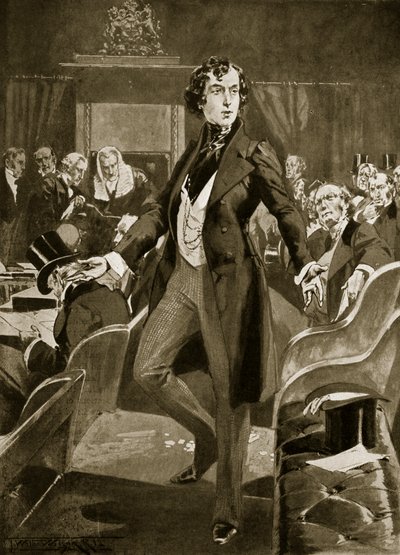 Pierwsze przemówienie Disraelego w Izbie Gmin, ilustracja z „Hutchinson