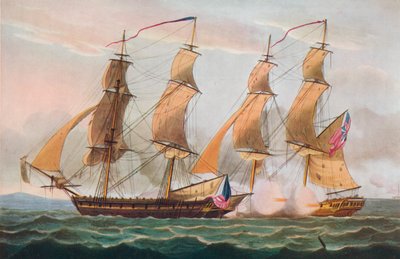 Pojedynek między brygami, c1817 autorstwa Thomas Whitcombe