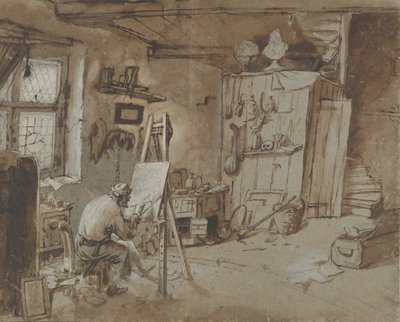 Malarz przy pracy w swojej pracowni, 1663-77. autorstwa Thomas Wijck