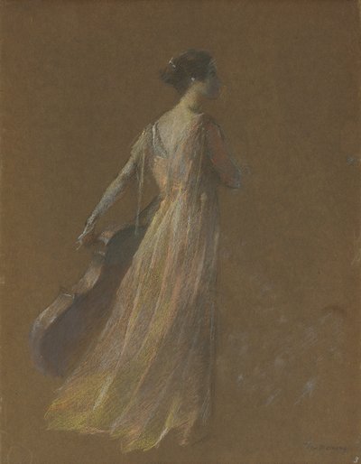 Kobieta stojąca trzymająca wiolonczelę (pastel na papierze) autorstwa Thomas Wilmer Dewing