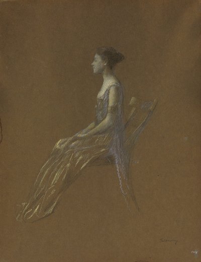 Siedząca dama w żółtej sukience (pastel na papierze) autorstwa Thomas Wilmer Dewing