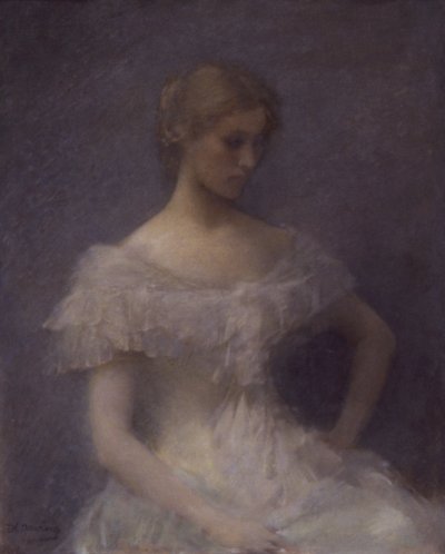 Młoda dziewczyna siedzi autorstwa Thomas Wilmer Dewing