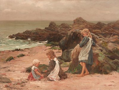 Dzieci na kamienistej plaży (olej na płótnie) autorstwa Thomas Wilson