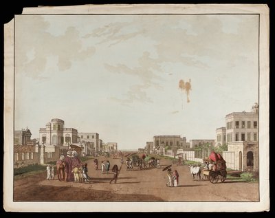 Old Court House Street patrząc na południe z widoków Kalkuty autorstwa Thomas und William Daniell