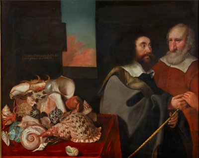 John Tradescant Młodszy z Rogerem Friend i kolekcją egzotycznych muszli, 1645 autorstwa Thomas de Critz