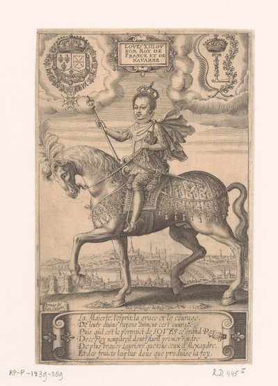 Portret Ludwika XIII na koniu z widokiem na Paryż w tle autorstwa Thomas de Leu