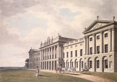 Widok Heveningham Hall w Suffolk, siedziba sir Gerrarda Vannecka, XVIII w. (pióro i atrament i toaleta na papierze) autorstwa Thomas van der Wilt