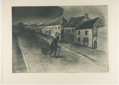 Włóczęga przechodzący przez śpiącą wioskę autorstwa Théophile Alexandre Pierre Steinlen