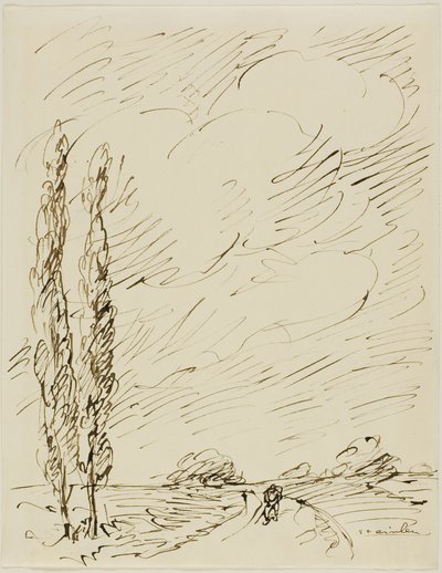 Włóczęga na drodze z dwoma topolami autorstwa Théophile Alexandre Pierre Steinlen