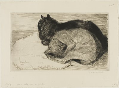 Dwa koty na poduszce autorstwa Théophile Alexandre Pierre Steinlen