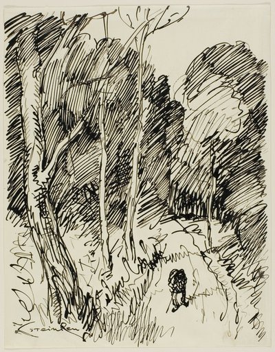 Zalesiony krajobraz z włóczęgą autorstwa Théophile Alexandre Pierre Steinlen