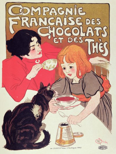 Plakat reklamujący Compagnie Francaise des Chocolats et des Thes, c.1898 (kolor litho) autorstwa Théophile Alexandre Steinlen