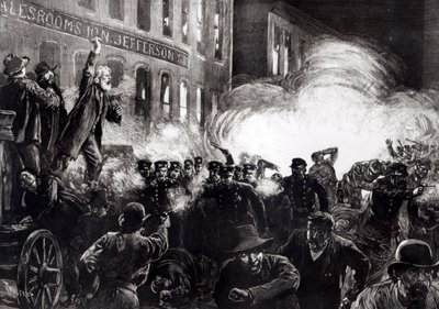 Anarchistyczne zamieszki w Chicago: bomba dynamitowa eksplodująca wśród policji, z „Harper