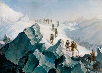 Zejście Horacego Benedicta de Saussure, jego syna i przewodników po Mont Blanc, sierpień 1787 r. autorstwa Tiberius Dominikus Wocher
