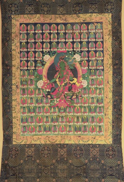 Zielona Tara (gwasz i złocone na bawełnie) autorstwa Tibetan School
