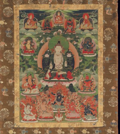 Mandziuśri, Bodhisattwa Mądrości (zmielony pigment mineralny na bawełnie) autorstwa Tibetan School