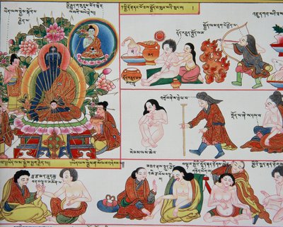 Rękopis dotyczący medycyny tybetańskiej (szczegół z 389729) autorstwa Tibetan School