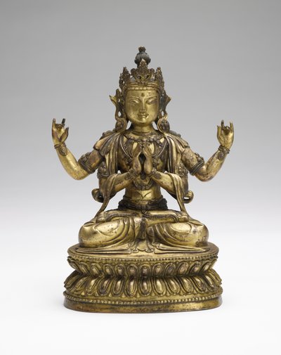 Sukhavati Avalokiteshvara, koniec XVII-początek XVIII wieku (pozłacany stop miedzi) autorstwa Tibetan School