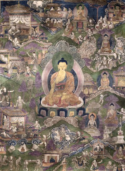 Thangka Buddy (gwasz na płótnie) autorstwa Tibetan School