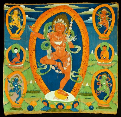 Obraz Thangka przedstawiający Dakini Wadżrawarahi (Do rje pag mo), Tybetański, XIX wiek (tempera na kalce) autorstwa Tibetan School
