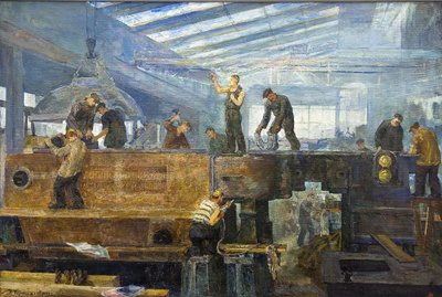 Le plan quinquennal - Instalacja turbin par Czernyszew, Tichon Pawłowicz (1882-1942). Olej na płótnie, rozmiar : 75x110 autorstwa Tikhon Pavlovich Chernyshev