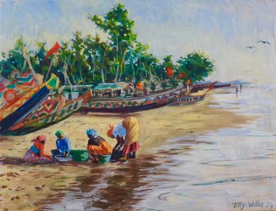 Życie na plaży, Abene Senegal, 2024 (olej na płótnie) autorstwa Tilly Willis