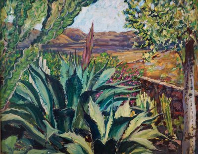 Krajobraz Lanzarote, 2023 (olej na płycie) autorstwa Tilly Willis