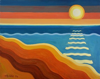 Ocean Sunset, 2024 (olej na płycie) autorstwa Tilly Willis