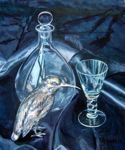 Martwa natura ze srebrnym zimorodkiem 2018 (olej na płótnie) autorstwa Tilly Willis