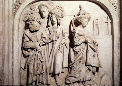 Grób Henryka II 973-1024 i jego żony Kunigunde, fragment procesu ogniowego Kunigunde pod zarzutem cudzołóstwa, 1499-1513 kamień autorstwa Tilman Riemenschneider
