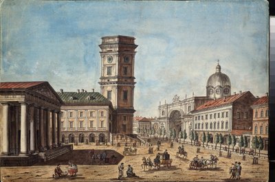 Widok na Newski Prospekt w Sankt Petersburgu (Widok na Newski Prospekt w Sankt Petersburgu) - Praca Timofieja Aleksiejewicza Wasiljewa (1783-1838), akwarela i tusz na papierze, około 1810 r. - Sztuka rosyjska autorstwa Timofei Alexeyevich Vasilyev