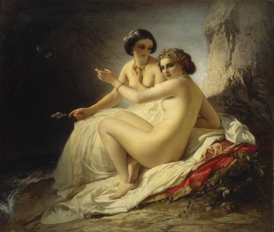 Dwie dziewczyny w grocie, 1859 autorstwa Timofei Andreyevich Neff