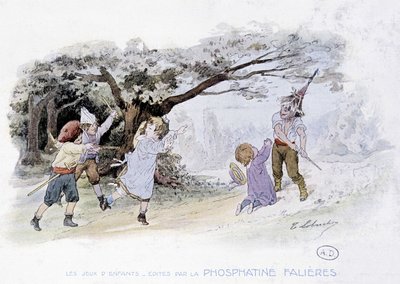 Gry dla dzieci: dzieci bawiące się w wojnę, żołnierze - dess. de Lobrichon, wyd. przez Phosphatine Falières, v.1920 autorstwa Timoleon Marie Lobrichon