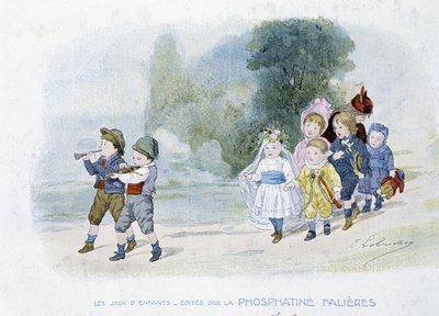Zabawy dla dzieci: procesja ślubna, dzieci przebrane za panny młode - dess. de Lobrichon, wyd. przez Phosphatine Falières, v.1920 autorstwa Timoleon Marie Lobrichon