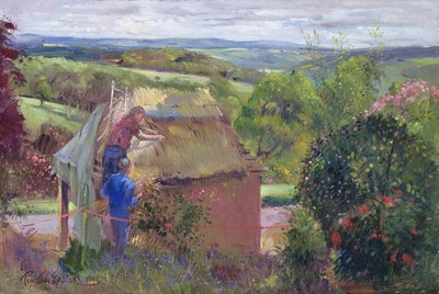 Thatching the Summer House, Lanhydrock House, Cornwall, 1993 autorstwa Timothy Easton