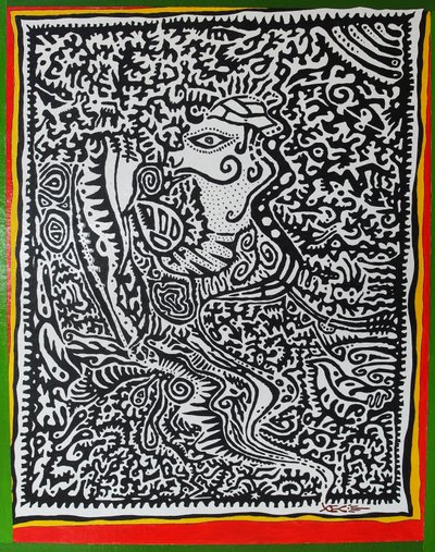 Spirit Genie, 2011, olej na drewnie autorstwa Timothy Nathan Joel