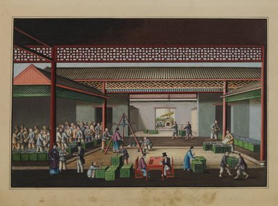 Ważenie i zakup herbaty, ok. 1860 r. (akwarela na papierze) autorstwa Tinqua