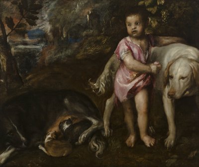 Junge mit Hunden in einer Landschaft von Titian (c.1488-1576)