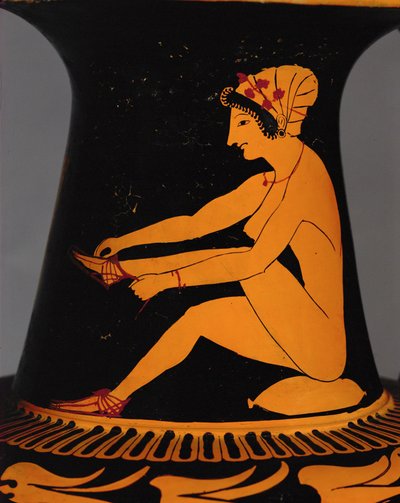 Kurtisane, die ihre Sandale befestigt von Titian (c.1488-1576)