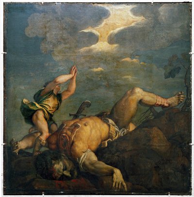 David und Goliath. Fresko von Titian (c.1488-1576)