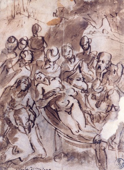 Osadzanie przez Tycjana (około 1490-1576), rysunek autorstwa Titian (c.1488 1576)