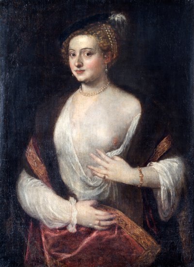 Nieznana dama, zwana „Kochanką Tycjana”, ok. 1550 r. (olej na płótnie) autorstwa Titian (c.1488 1576) (follower)