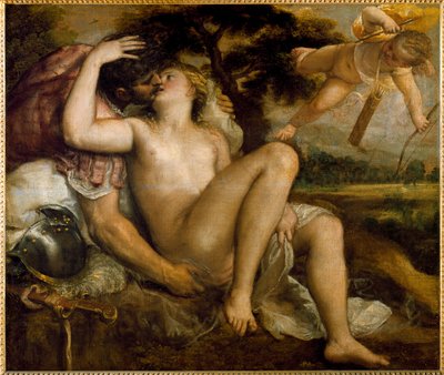 Wenus, Mars i Amour (olej na płótnie) autorstwa Titian (c.1488 1576) (workshop)