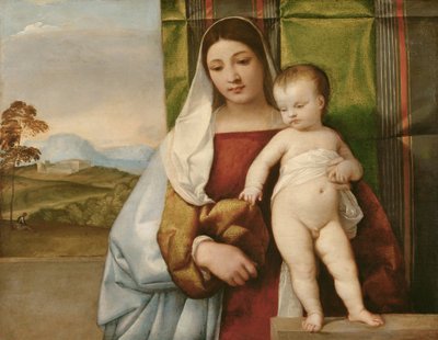 "Madonna zingarella" (La madone bohemienne) Obraz Tiziano (Tycjan lub Tycjan) (1488-1576) ok. 1510 - Olej na desce Wymiary 65,5x83,5 cm Muzeum Historii Sztuki, Wiedeń autorstwa Titian (c.1488 1576)