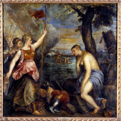 Religia uratowana przez Hiszpanię. Obraz Tiziano Vecellio pt. Tycjan (1485-1576) autorstwa Tiziano Vecelli