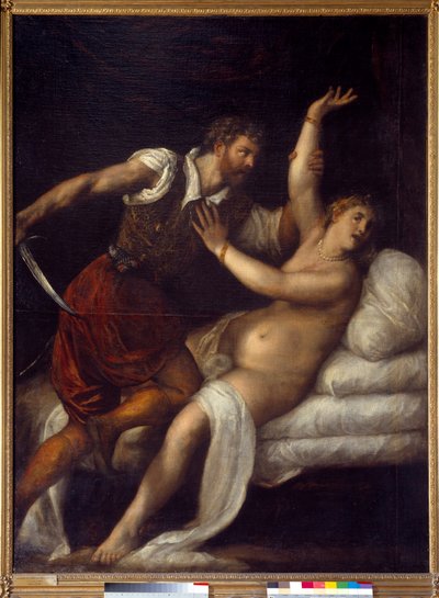 Gwałt Lukrecji (? - av. 509) lub Tarquin i Lucrece. Obraz Tiziano Vecellio znany jako Le Titian (1485-1576) autorstwa Tiziano Vecelli