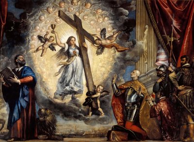Doge Antonio Grimani klęczący przed wiarą w latach 1555-1576. autorstwa Titian